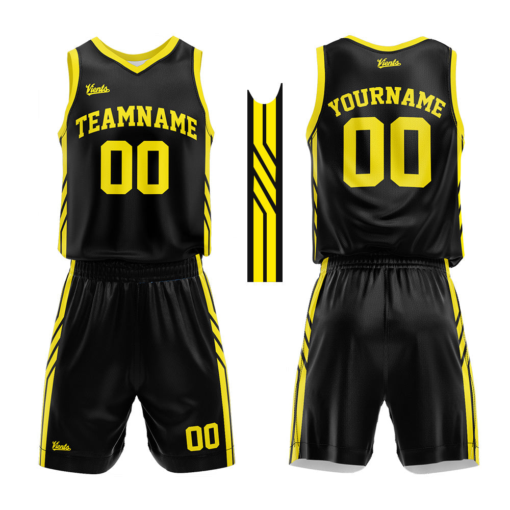 Custom Black Yellow Basketball Jersey Uniform Suit Printed Your Logo Name Number