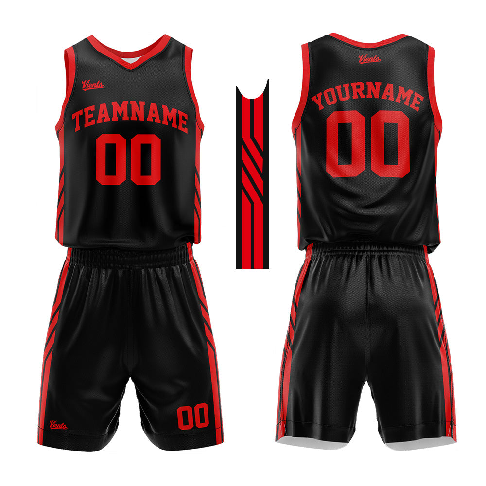 Custom Black Red Basketball Jersey Uniform Suit Printed Your Logo Name Number