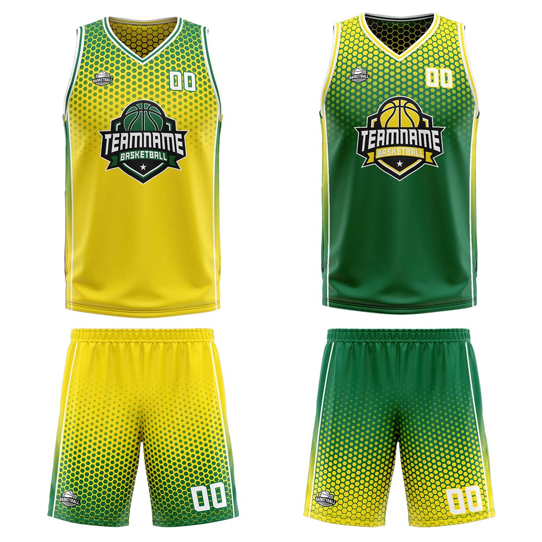 Custom Yellow Green Reversible Basketball Suit for Adults and Kids Personalized Jersey