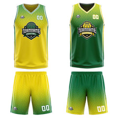 Custom Yellow Green Reversible Basketball Suit for Adults and Kids Personalized Jersey