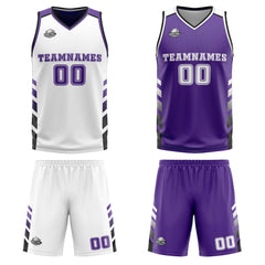 Custom White Purple Black Reversible Basketball Suit for Adults and Kids Personalized Jersey