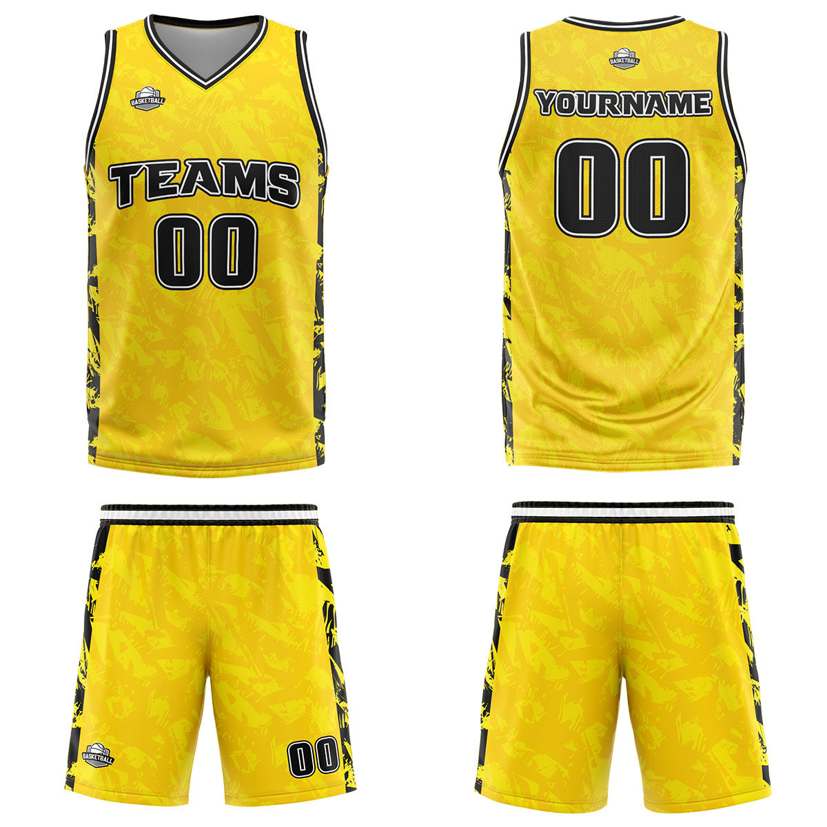 Custom Broken Yellow Basketball Jersey Uniform Suit Printed Your Logo Name Number