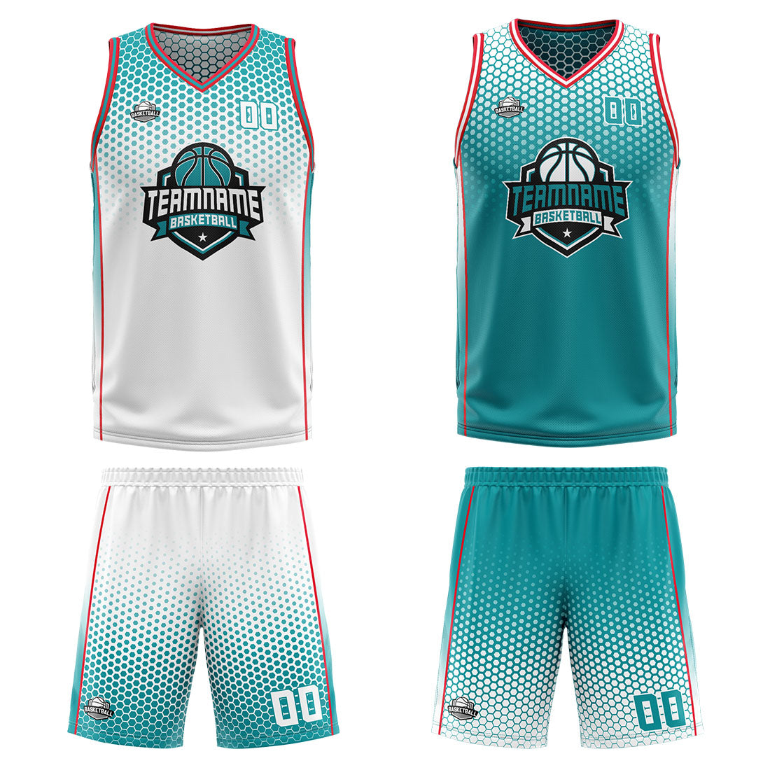 Custom White Cyan Red Reversible Basketball Suit for Adults and Kids Personalized Jersey