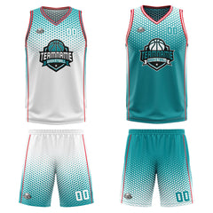 Custom White Cyan Red Reversible Basketball Suit for Adults and Kids Personalized Jersey