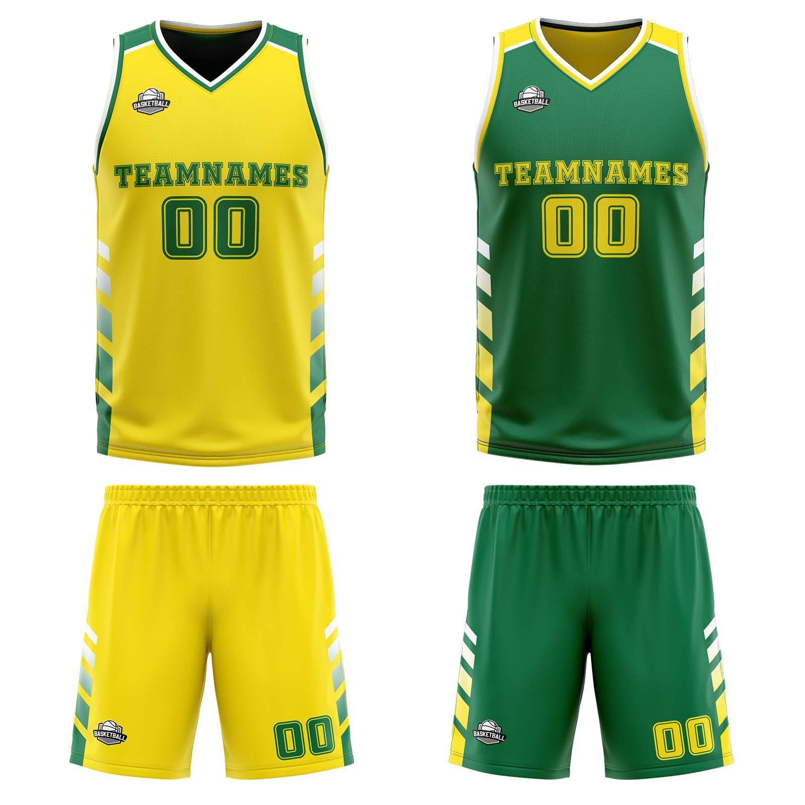 Custom Yellow Green White Reversible Basketball Suit for Adults and Kids Personalized Jersey