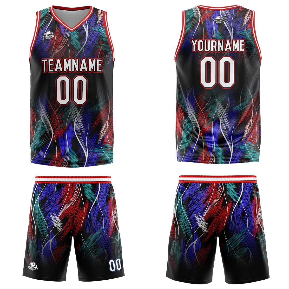 Custom Line Black Red Basketball Jersey Uniform Suit Printed Your Logo Name Number