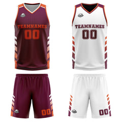 Custom Burgundy White Orange Reversible Basketball Suit for Adults and Kids Personalized Jersey