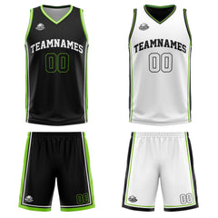 Custom Black White Neon Green Reversible Basketball Suit for Adults and Kids Personalized Jersey