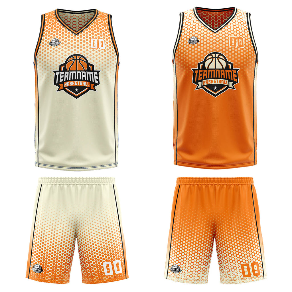 Custom Cream Orange Black Reversible Basketball Suit for Adults and Kids Personalized Jersey