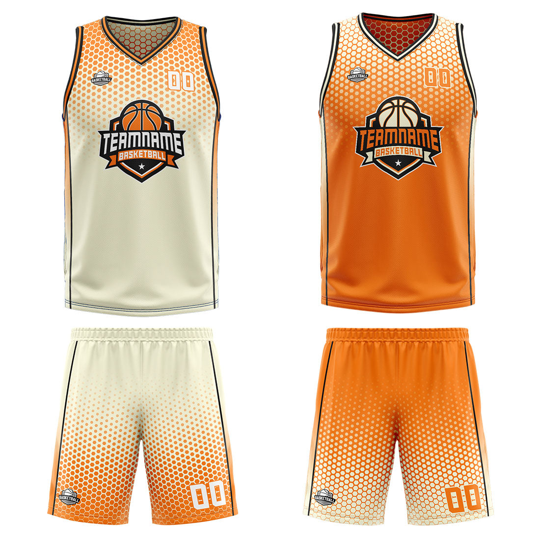 Custom Cream Orange Black Reversible Basketball Suit for Adults and Kids Personalized Jersey