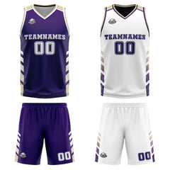 Custom Purple White Cream Reversible Basketball Suit for Adults and Kids Personalized Jersey