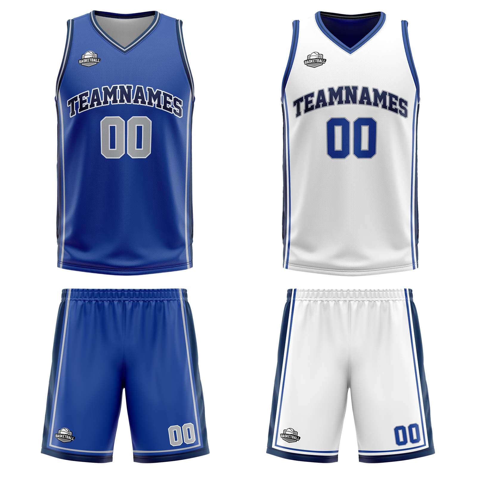 Custom Blue White Grey Reversible Basketball Suit for Adults and Kids Personalized Jersey