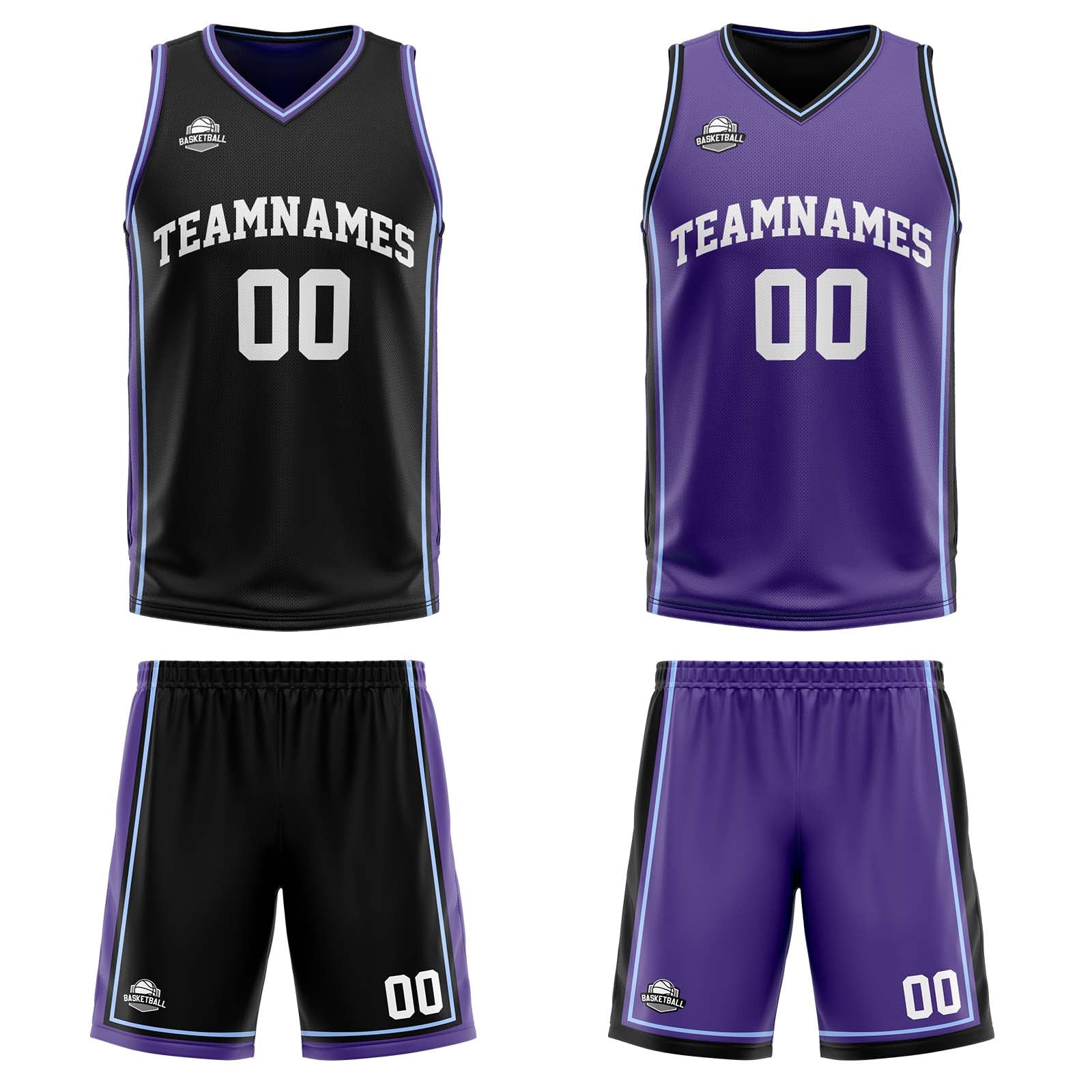Custom Black Purple White Reversible Basketball Suit for Adults and Kids Personalized Jersey