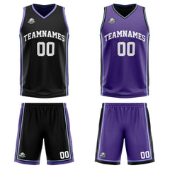 Custom Black Purple White Reversible Basketball Suit for Adults and Kids Personalized Jersey