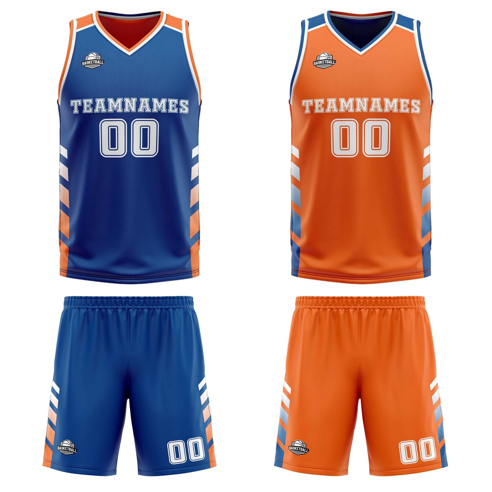 Custom Blue Orange White Reversible Basketball Suit for Adults and Kids Personalized Jersey