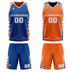 Custom Blue Orange White Reversible Basketball Suit for Adults and Kids Personalized Jersey