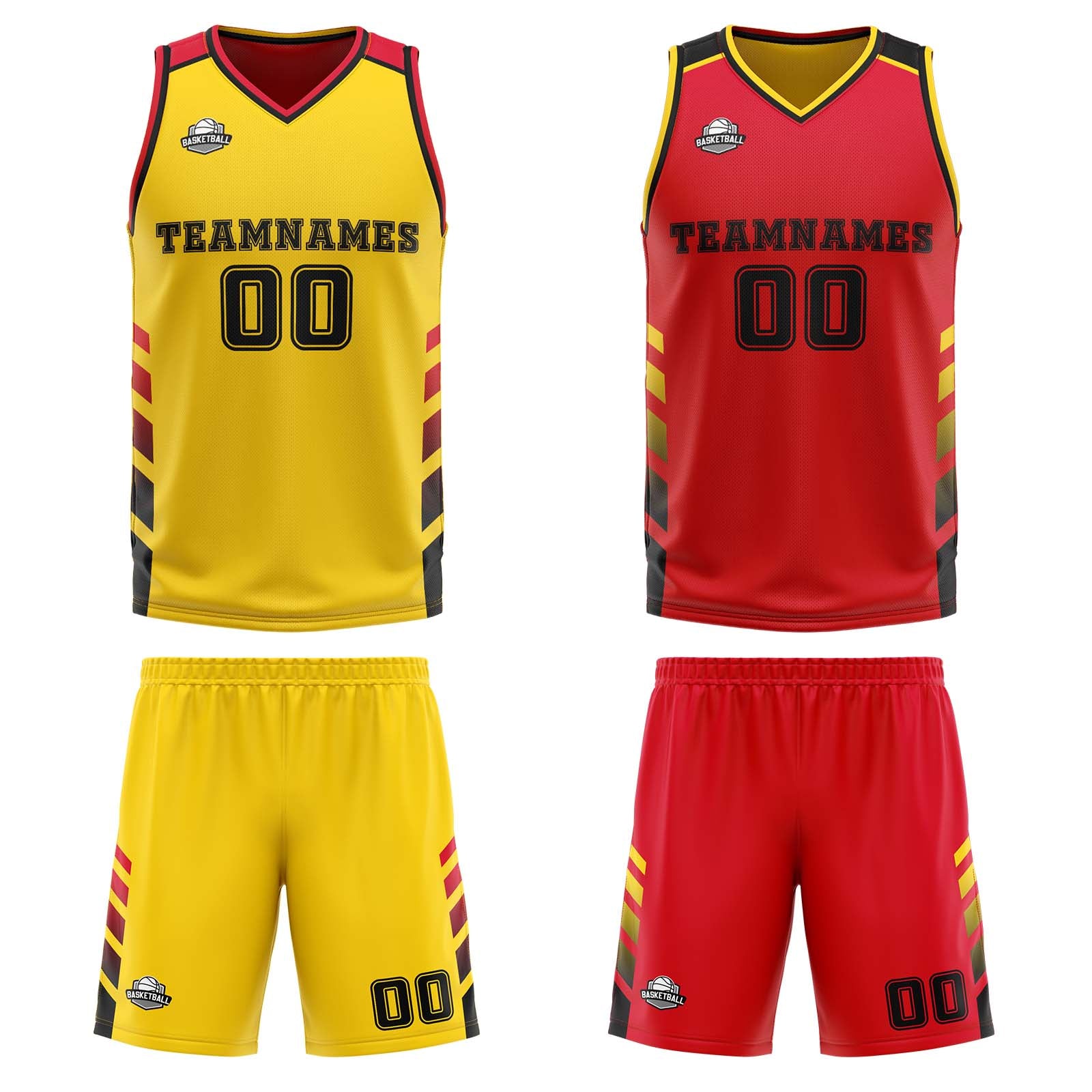 Custom Yellow Red Black Reversible Basketball Suit for Adults and Kids Personalized Jersey
