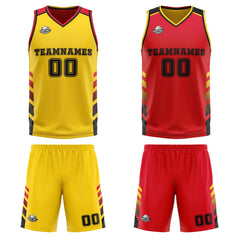 Custom Yellow Red Black Reversible Basketball Suit for Adults and Kids Personalized Jersey