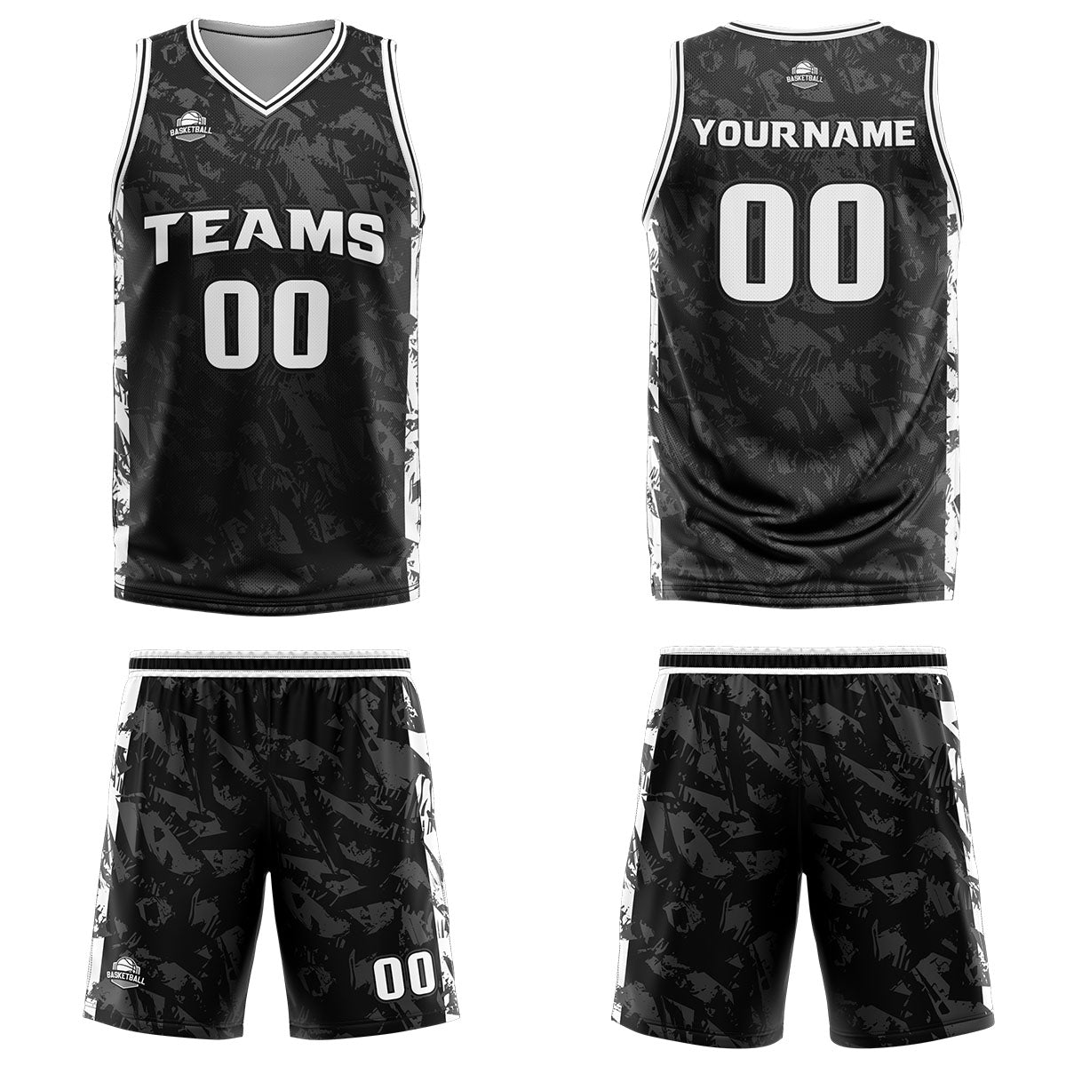 Custom Broken Black Grey Basketball Jersey Uniform Suit Printed Your Logo Name Number