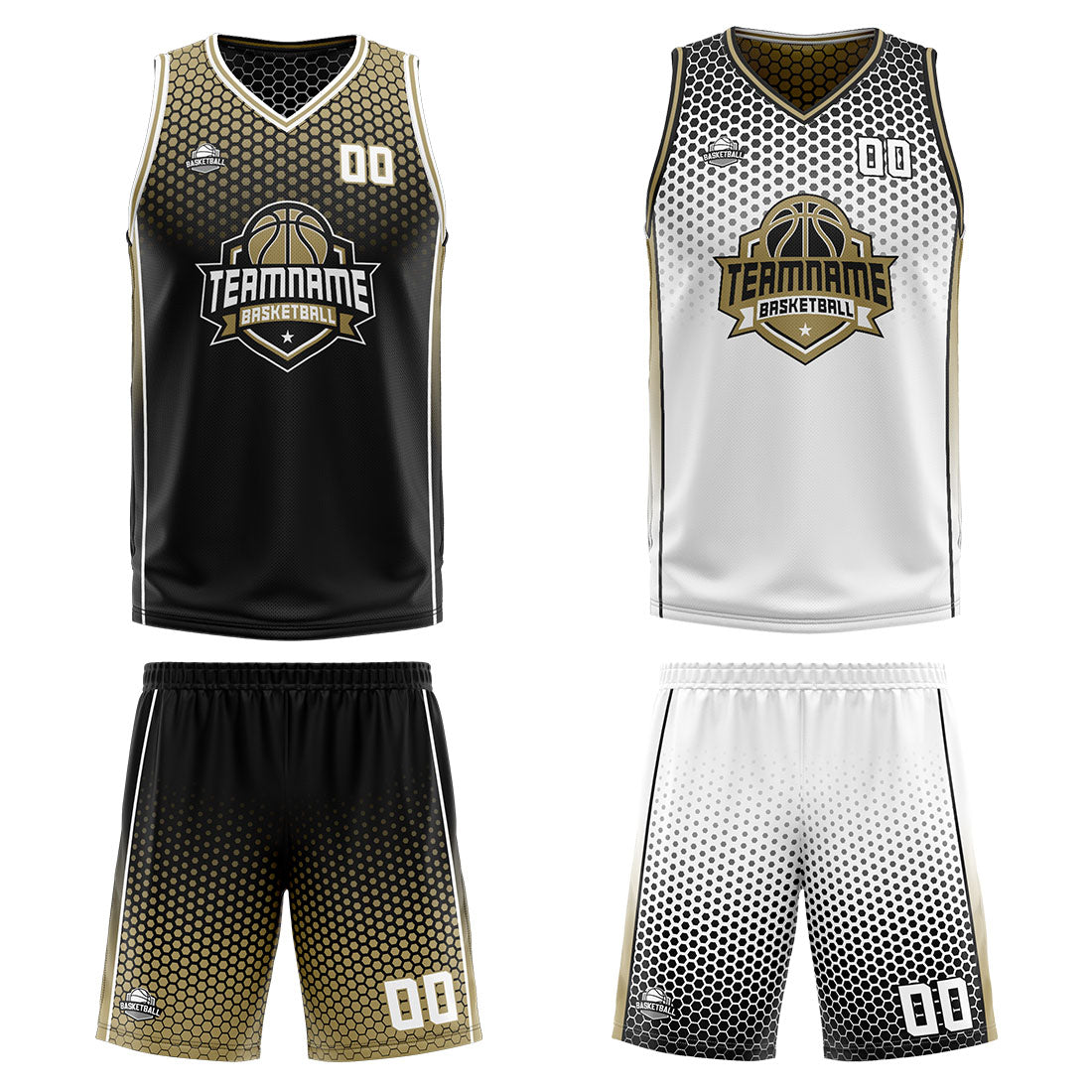 Custom Black Old Gold White Reversible Basketball Suit for Adults and Kids Personalized Jersey
