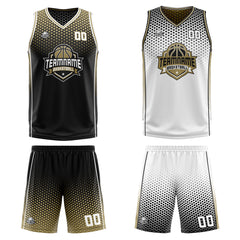 Custom Black Old Gold White Reversible Basketball Suit for Adults and Kids Personalized Jersey