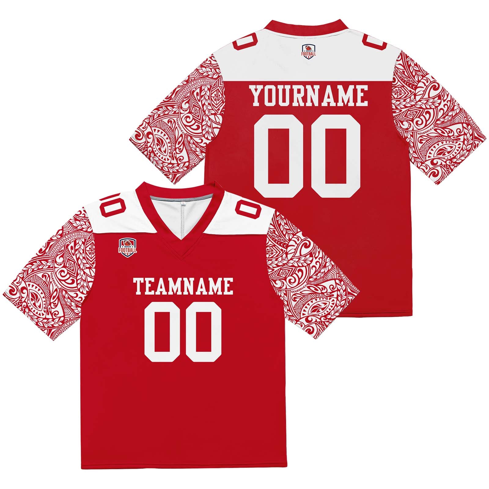 Custom Football Jersey Shirt Personalized Stitched Printed Team Name Number Red&White