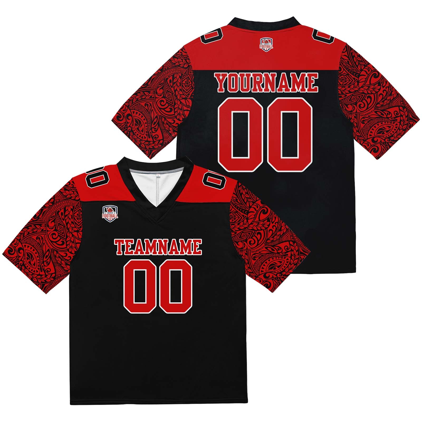 Custom Football Jersey Shirt Personalized Stitched Printed Team Name Number Black&Red