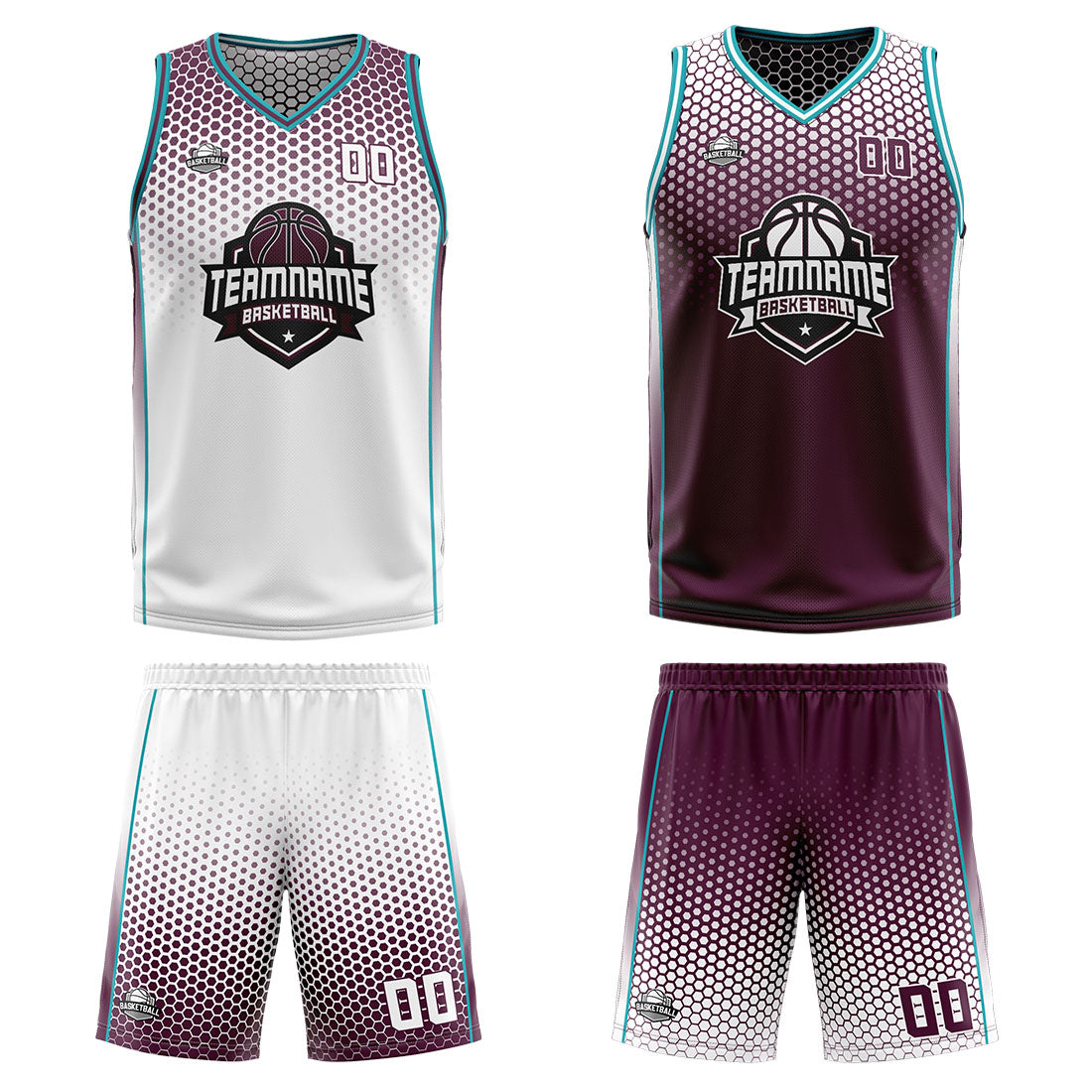 Custom White Red Cyan Reversible Basketball Suit for Adults and Kids Personalized Jersey
