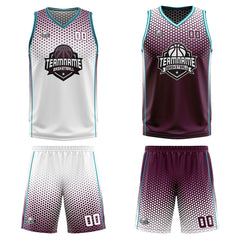 Custom White Red Cyan Reversible Basketball Suit for Adults and Kids Personalized Jersey