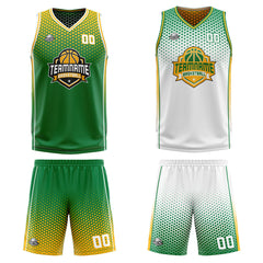 Custom Green Yellow White Reversible Basketball Suit for Adults and Kids Personalized Jersey