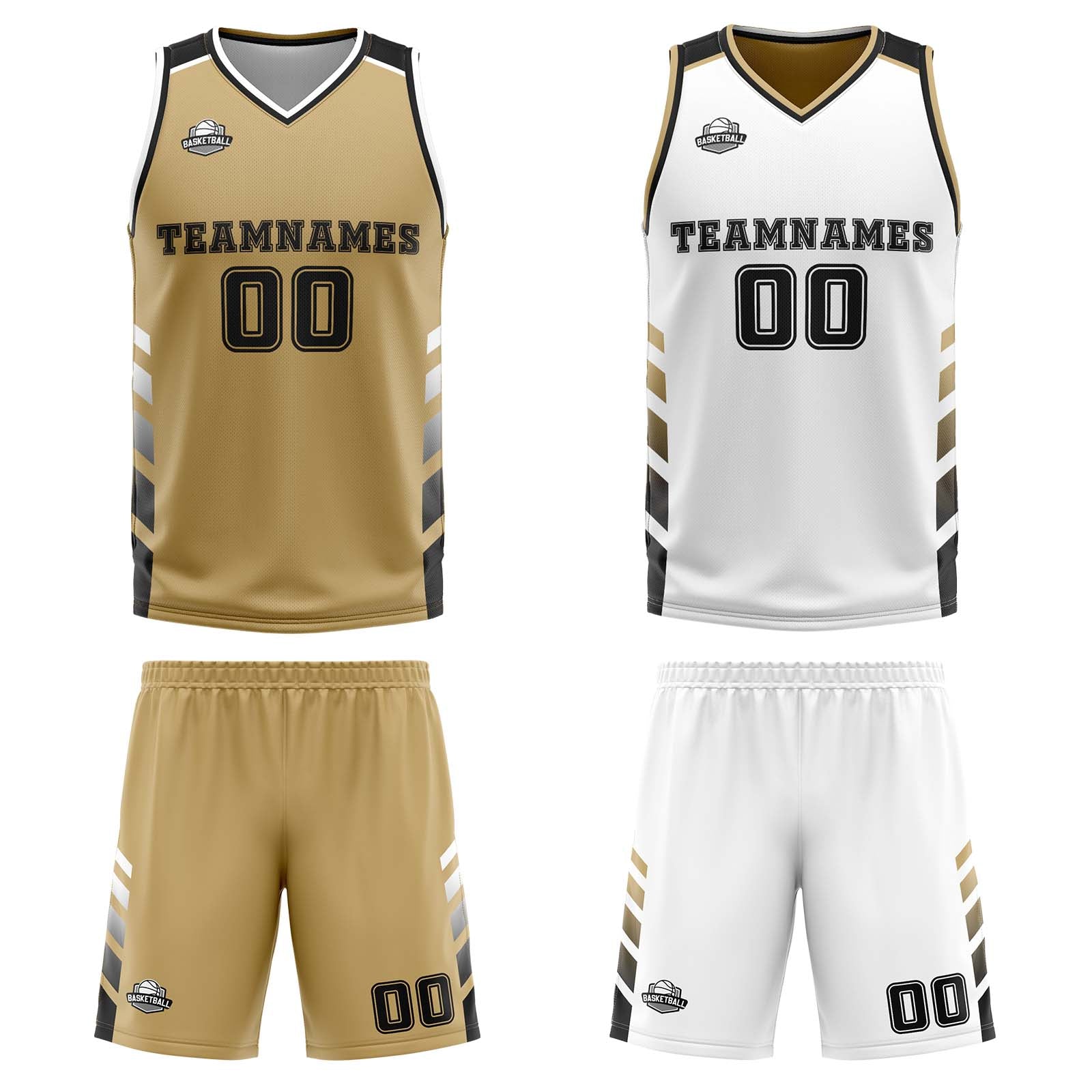 Custom Gold White Black Reversible Basketball Suit for Adults and Kids Personalized Jersey