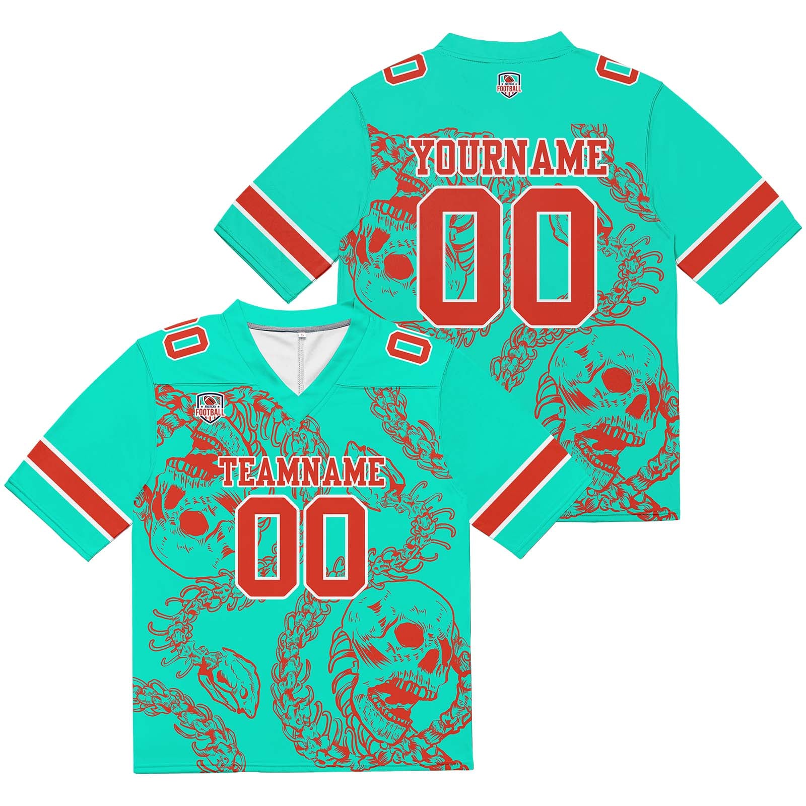 Custom Football Jersey Shirt Personalized Stitched Printed Team Name Number Bones-Aqua