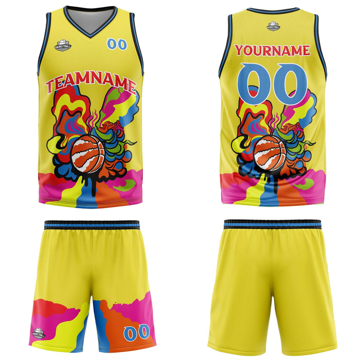Custom Yellow Basketball Jersey Uniform Suit Printed Your Logo Name Number
