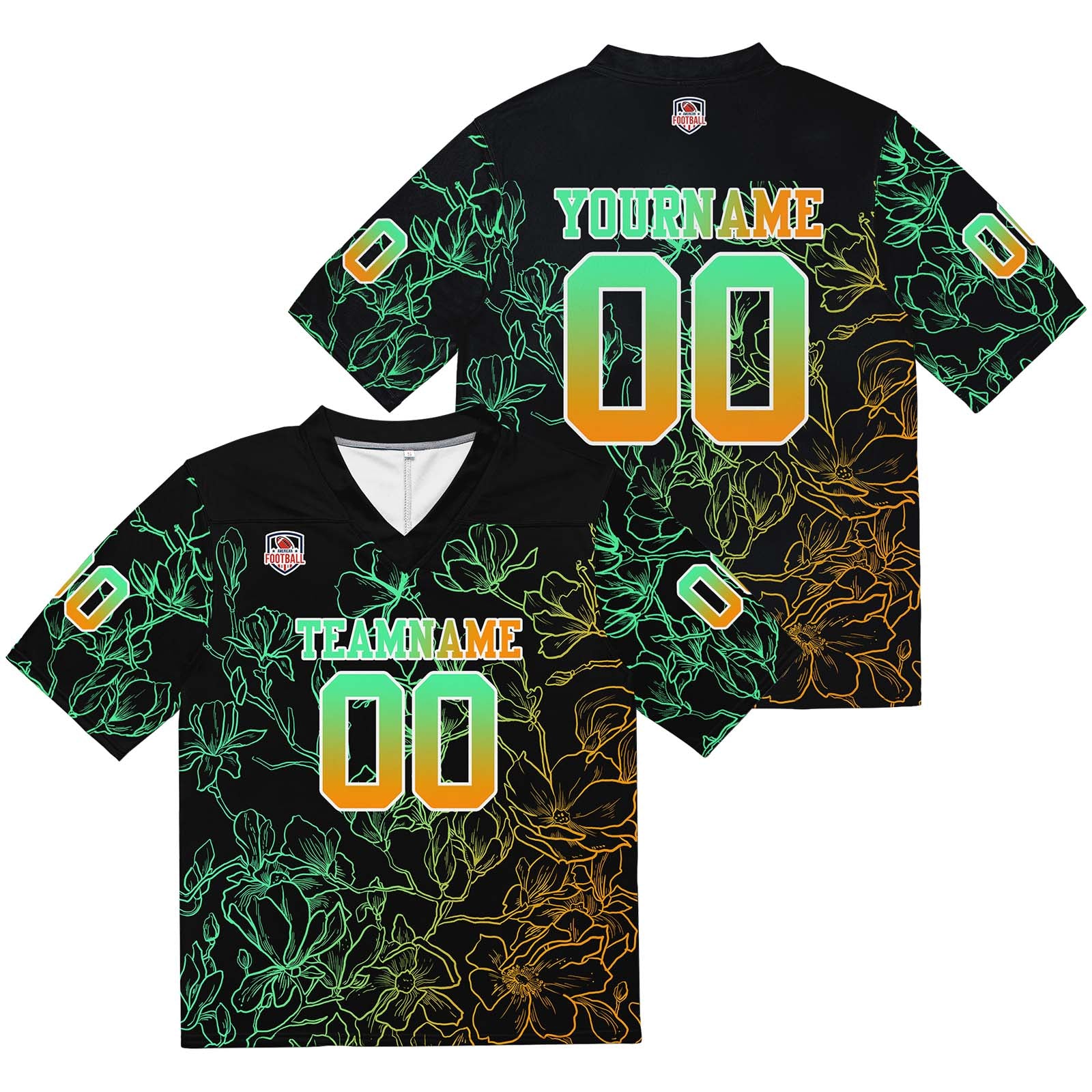 Custom Football Jersey Shirt Personalized Stitched Printed Team Name Number Green orange gradient