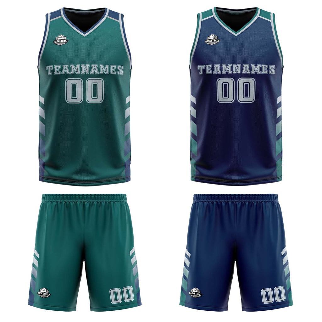 Custom Midnight Green Navy Grey Reversible Basketball Suit for Adults and Kids Personalized Jersey