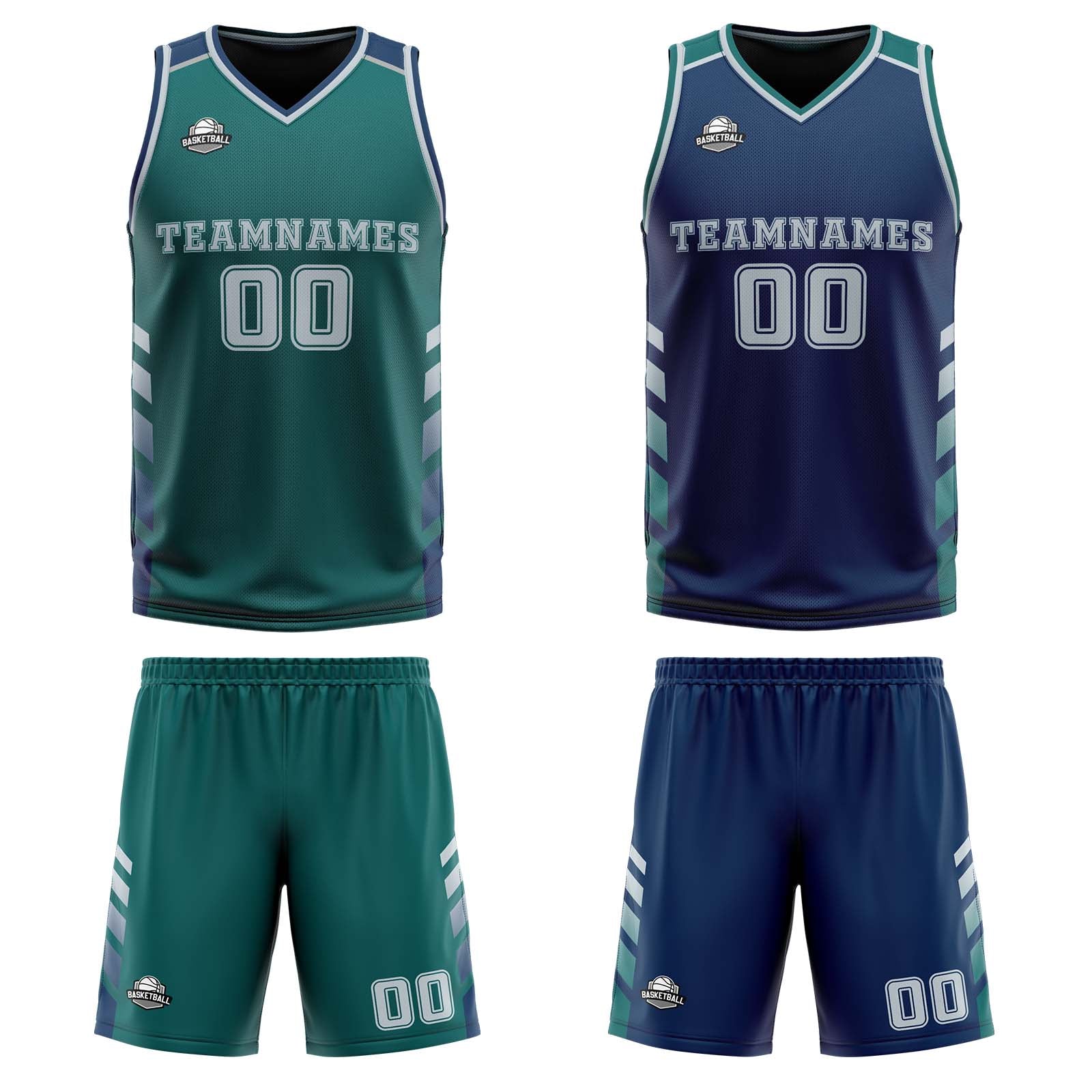 Custom Midnight Green Navy Grey Reversible Basketball Suit for Adults and Kids Personalized Jersey