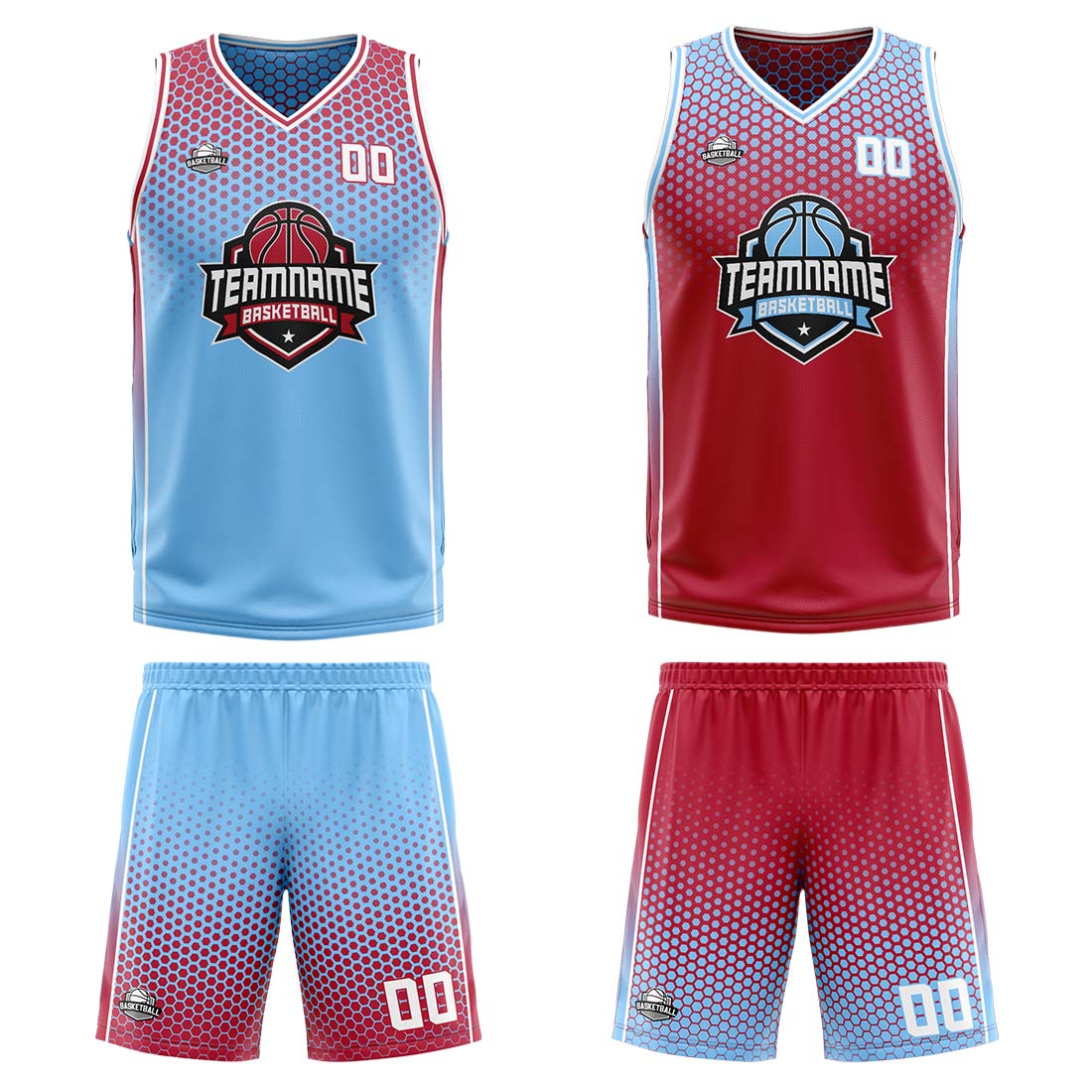 Custom Blue Red White Reversible Basketball Suit for Adults and Kids Personalized Jersey