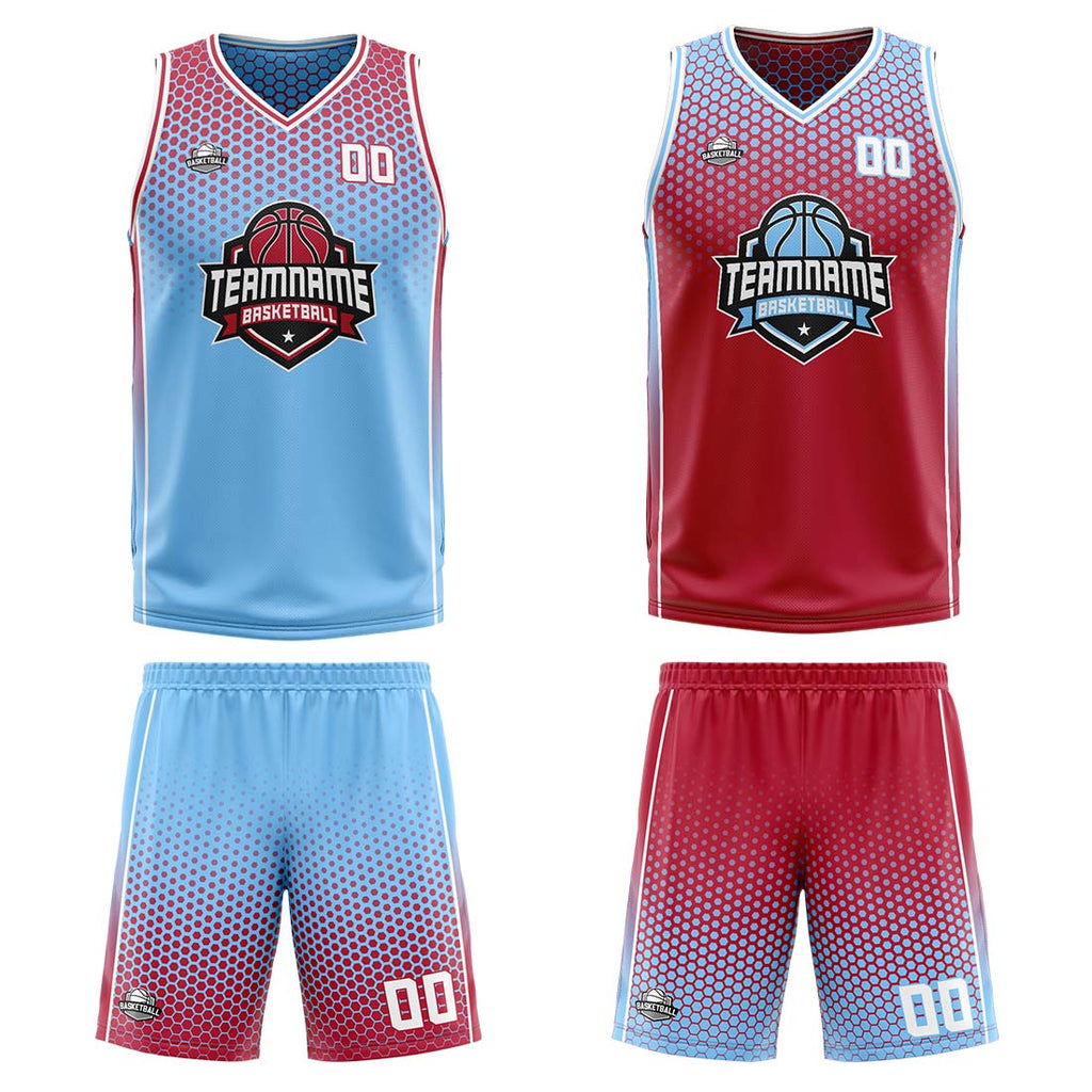 Custom Blue Red White Reversible Basketball Suit for Adults and Kids Personalized Jersey