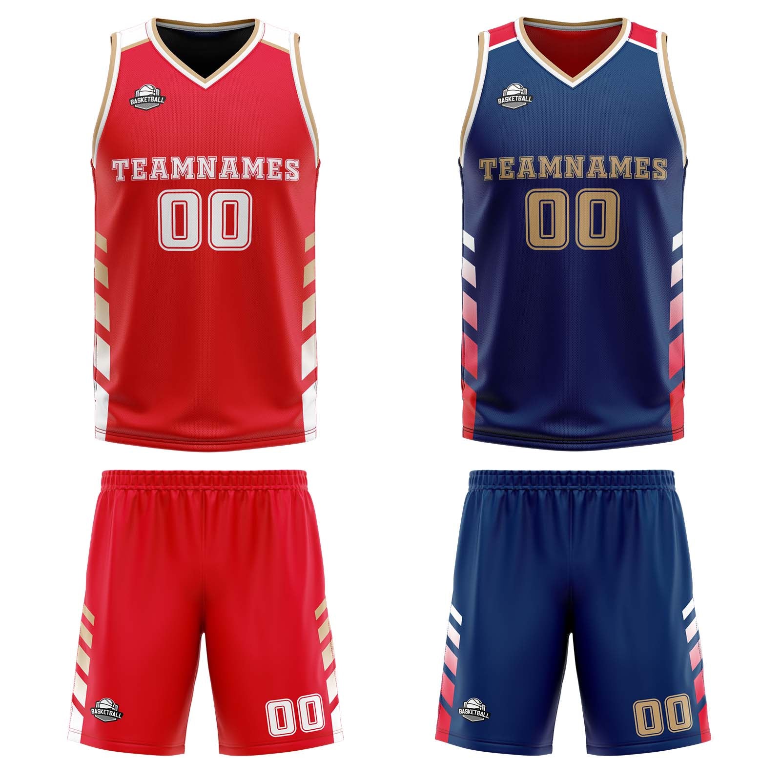 Custom Red Navy Gold Reversible Basketball Suit for Adults and Kids Personalized Jersey