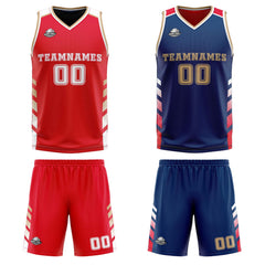 Custom Red Navy Gold Reversible Basketball Suit for Adults and Kids Personalized Jersey
