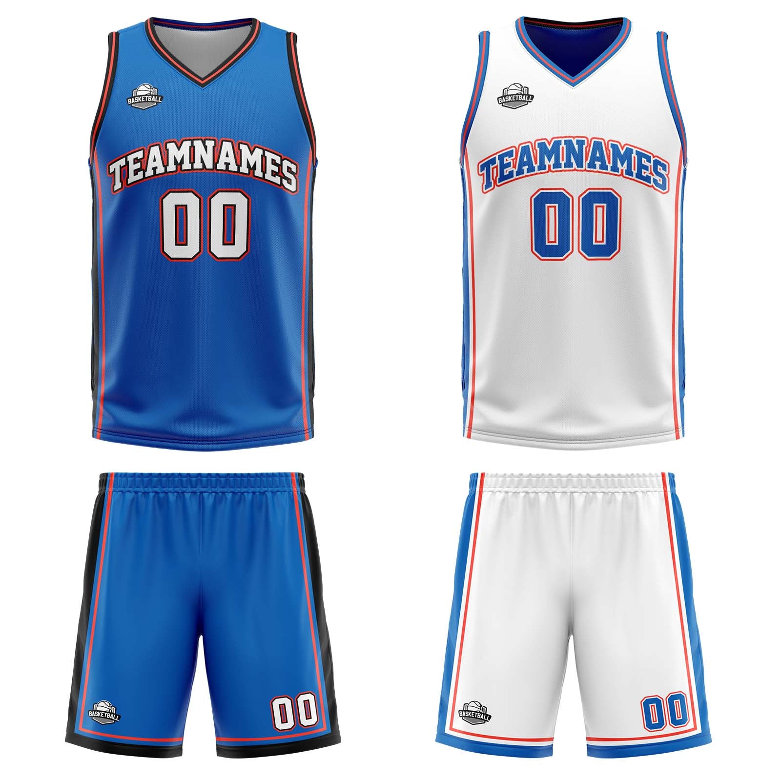 Custom Blue White Orange Reversible Basketball Suit for Adults and Kids Personalized Jersey
