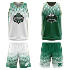 Custom White Green Reversible Basketball Suit for Adults and Kids Personalized Jersey