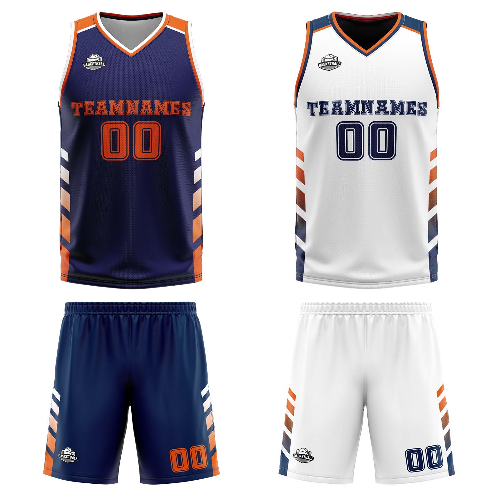 Custom Navy White Orange Reversible Basketball Suit for Adults and Kids Personalized Jersey