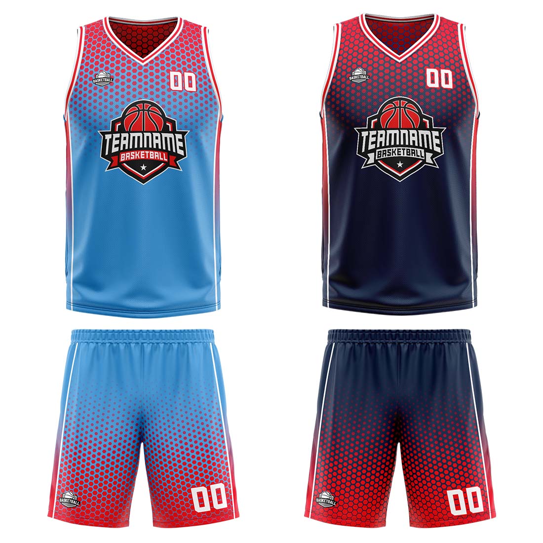 Custom Blue Navy Red Reversible Basketball Suit for Adults and Kids Personalized Jersey