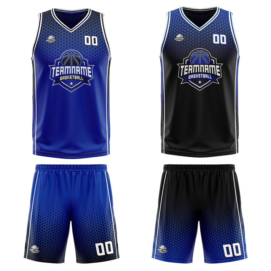 Custom Blue Black White Reversible Basketball Suit for Adults and Kids Personalized Jersey