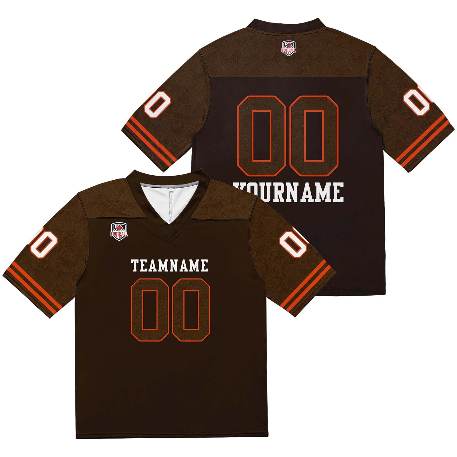 Custom Football Jersey Shirt Personalized Stitched Printed Team Name Number Brown & Orange