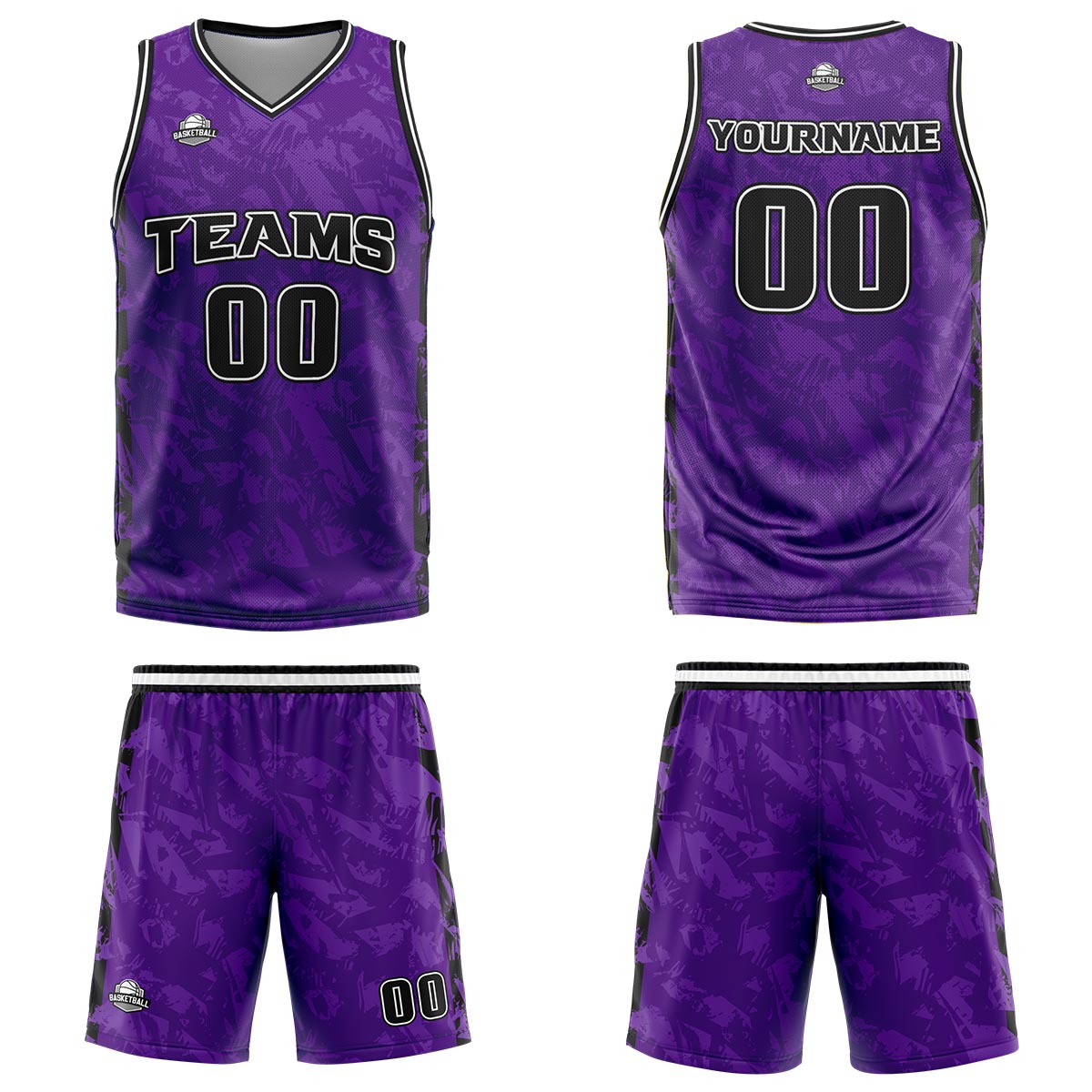 Custom Broken Purple Basketball Jersey Uniform Suit Printed Your Logo Name Number