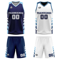 Custom Navy White Light  Blue Reversible Basketball Suit for Adults and Kids Personalized Jersey