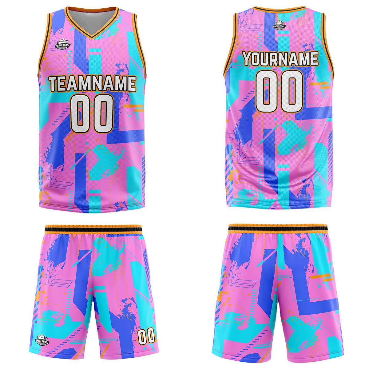Custom Geometry Pink Blue Basketball Jersey Uniform Suit Printed Your Logo Name Number