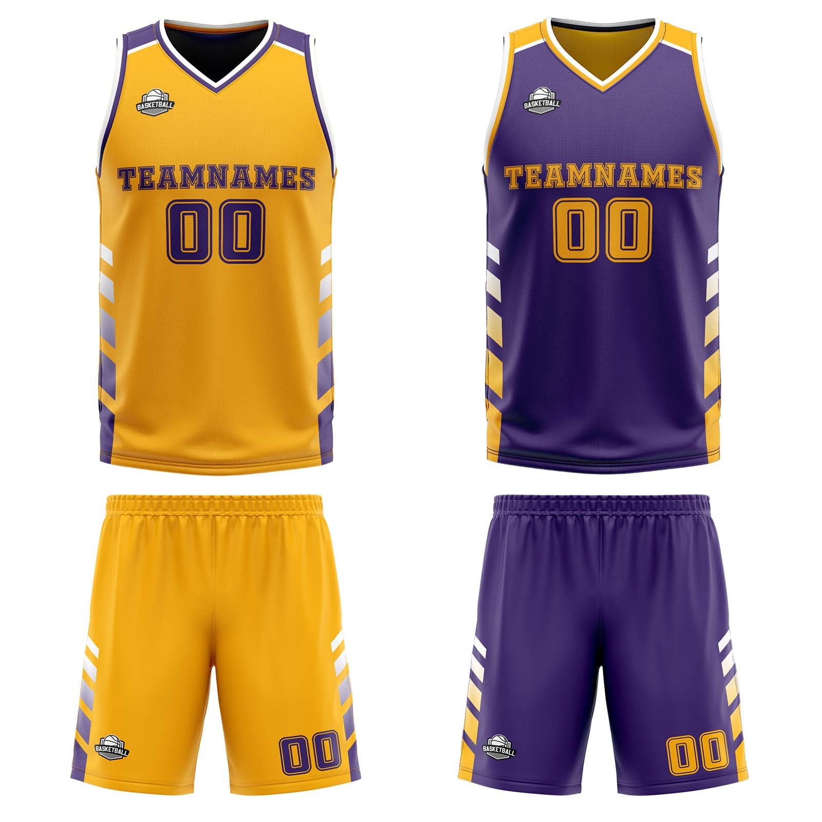 Custom Orange Purple White Reversible Basketball Suit for Adults and Kids Personalized Jersey